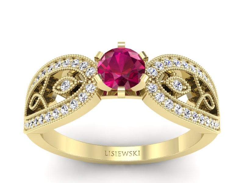 Złoty Pierścionek z rubinem i brylantami - p16315zr - 1