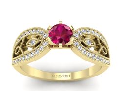 Złoty Pierścionek z rubinem i brylantami - p16315zr