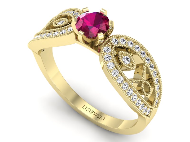 Złoty Pierścionek z rubinem i brylantami - p16315zr - 3