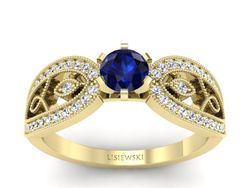 Złoty Pierścionek z szafirem i brylantami - p16315zsz