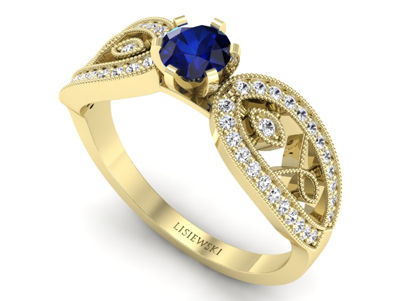 Złoty Pierścionek z szafirem i brylantami - p16315zsz - 3