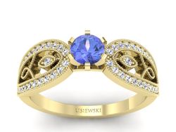 Pierścionek z tanzanitem i brylantami żółte złoto - p16315zt