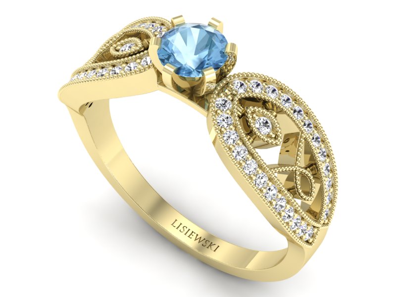 Złoty Pierścionek z topazem i brylantami 585 - p16315ztp - 3