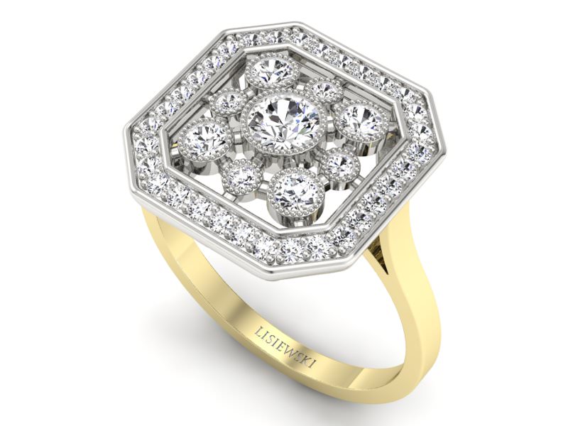 Pierścionek z diamentami żółte i białe złoto - p16319zb - 3