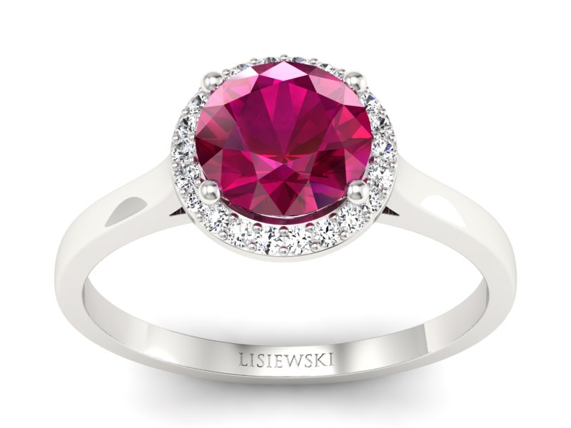 Pierścionek z rubinem i brylantami białe złoto - p16320br - 1