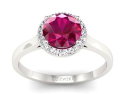 Pierścionek z rubinem i brylantami białe złoto - p16320br