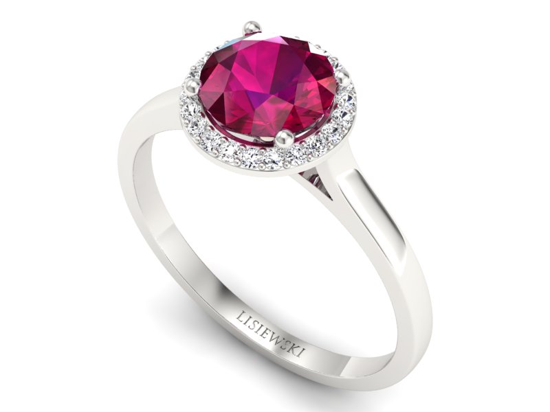 Pierścionek z rubinem i brylantami białe złoto - p16320br - 3