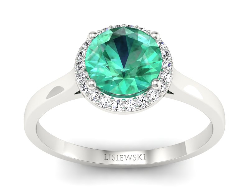 Złoty pierścionek ze szmaragdem z brylantami - p16320bsm - 1