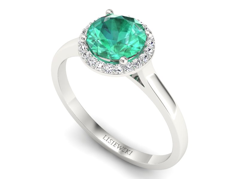 Złoty pierścionek ze szmaragdem z brylantami - p16320bsm - 3