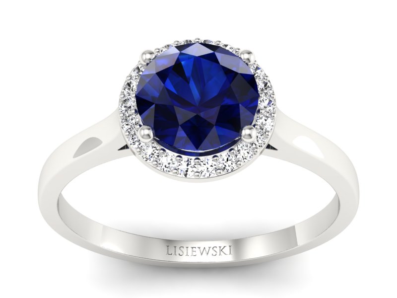 Pierścionek z szafirem i brylantami białe złoto - p16320bsz - 1