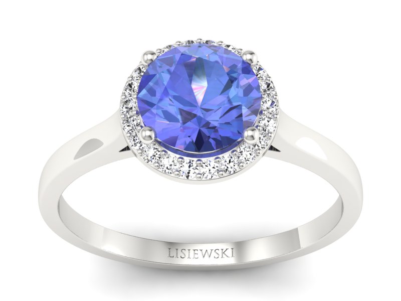 Pierścionek z tanzanitem białe złoto z brylantami - p16320bt - 1
