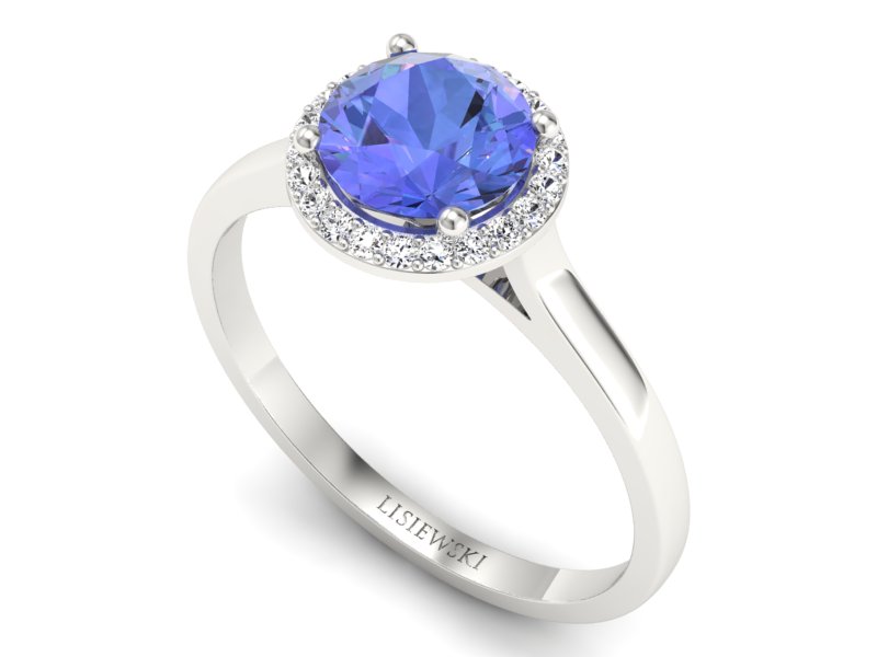 Pierścionek z tanzanitem białe złoto z brylantami - p16320bt - 3