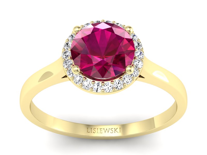 Pierścionek z rubinem i brylantami żółte złoto - p16320zr - 1