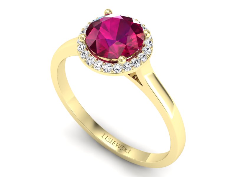 Pierścionek z rubinem i brylantami żółte złoto - p16320zr - 3