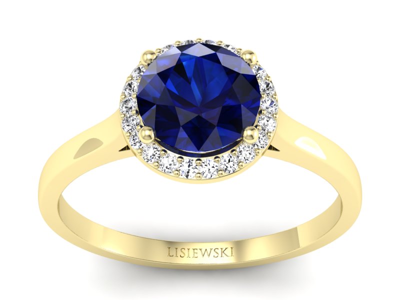 Złoty Pierścionek z szafirem i diamentami - p16320zsz - 1