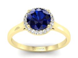 Złoty Pierścionek z szafirem i diamentami - p16320zsz