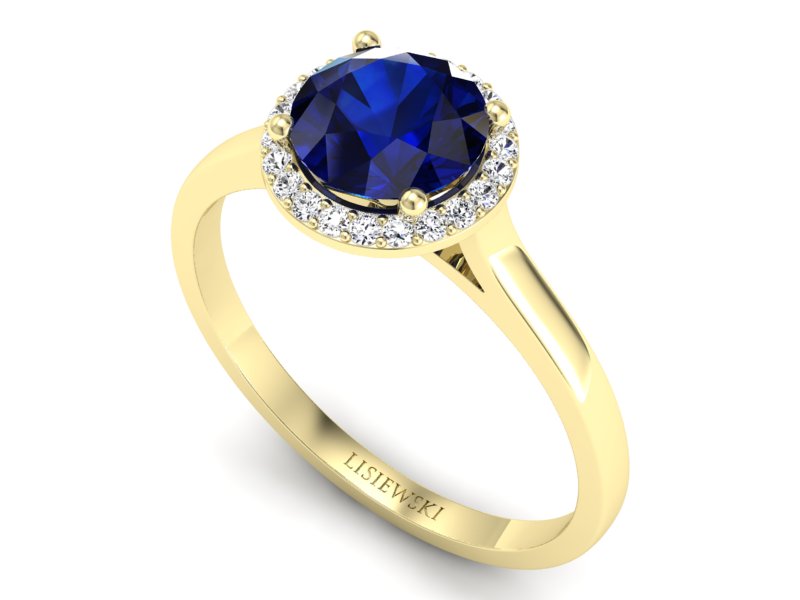 Złoty Pierścionek z szafirem i diamentami - p16320zsz - 3