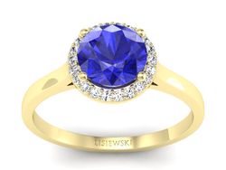 Złoty pierścionek z szafirem i diamentami - p16320zszc