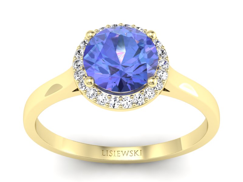 Pierścionek z tanzanitem i brylantami żółte złoto - p16320zt - 1