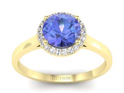 Pierścionek z tanzanitem i brylantami żółte złoto - p16320zt