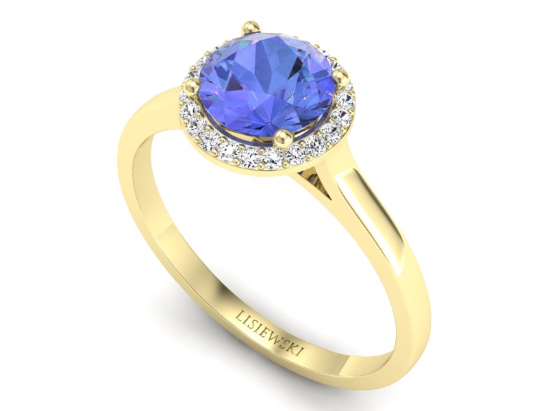 Pierścionek z tanzanitem i brylantami żółte złoto - p16320zt - 3