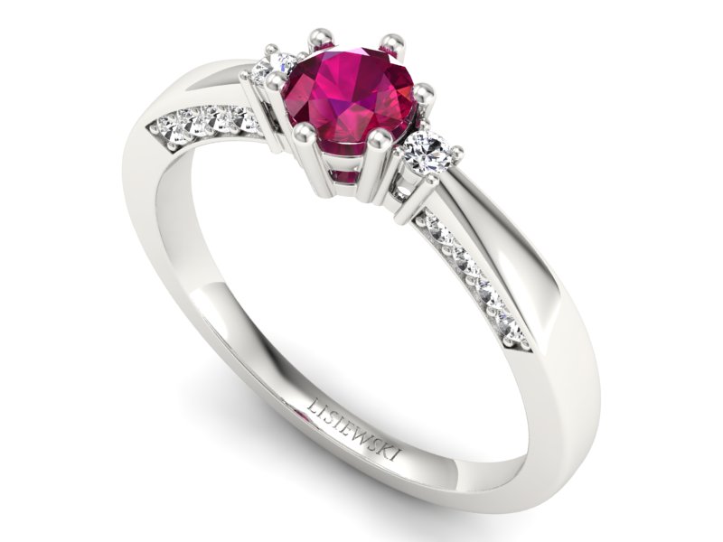Pierścionek z rubinem i brylantami białe złoto - p16323br - 3