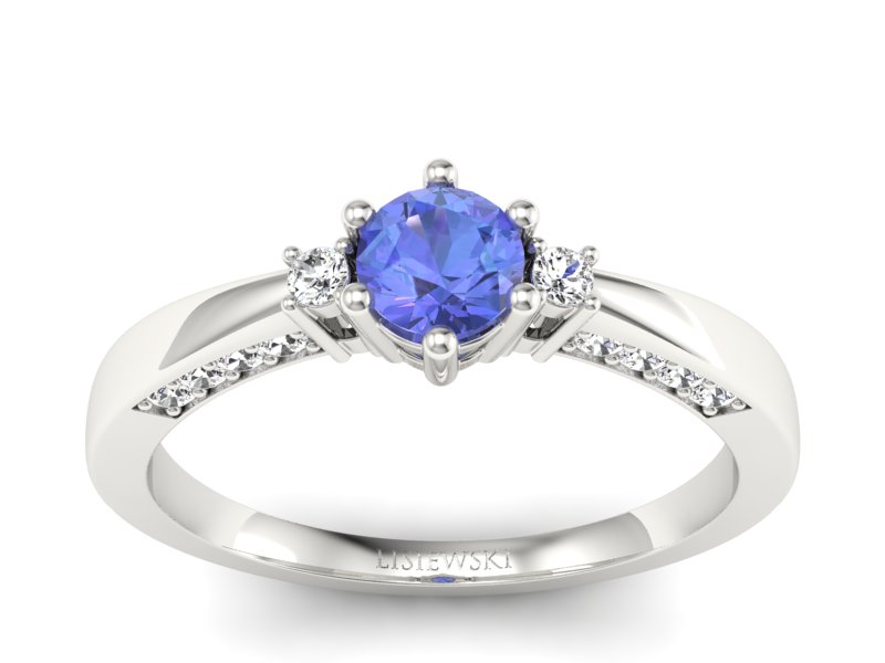 Pierścionek z tanzanitem i diamentem białe złoto - p16323bt - 1