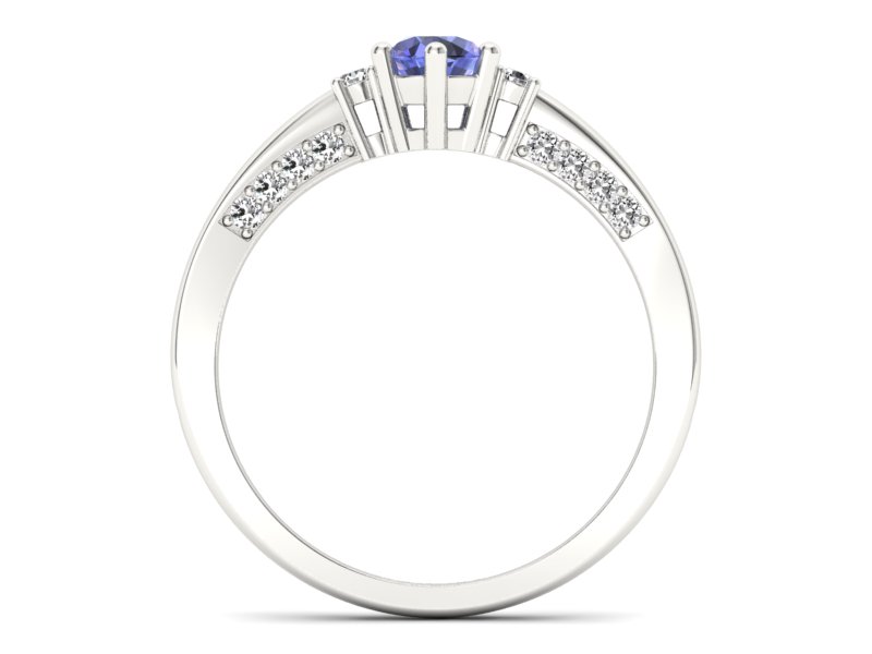 Pierścionek z tanzanitem i diamentem białe złoto - p16323bt - 2
