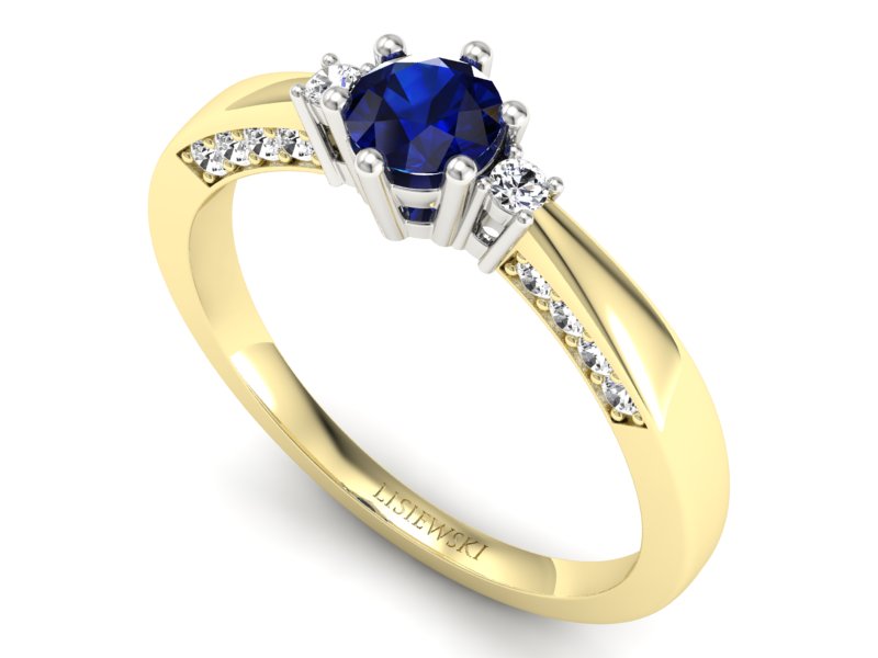Złoty pierścionek z szafirem i brylantami - p16323zbsz - 3
