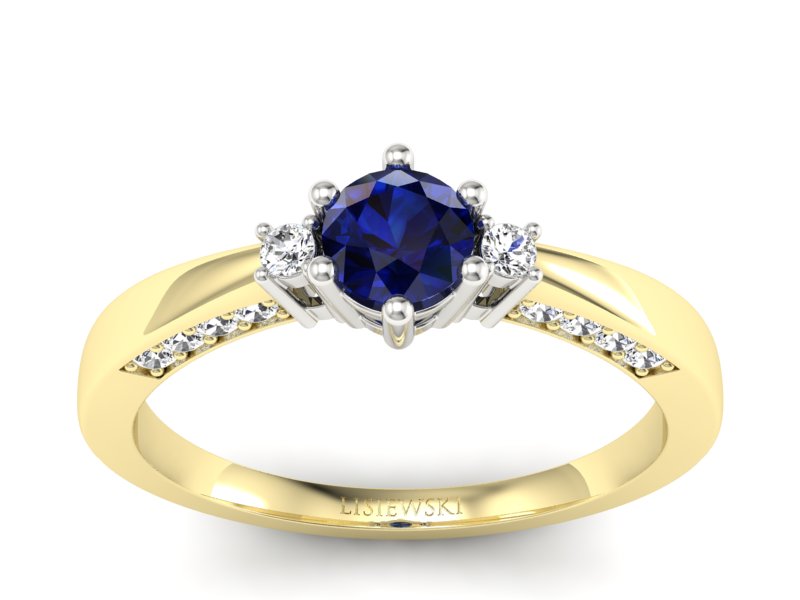 Złoty pierścionek z szafirem i brylantami - p16323zbsz - 1