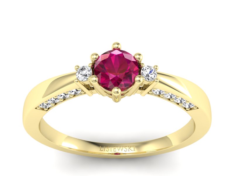 Złoty pierścionek z rubinem i brylantami - p16323zr - 1