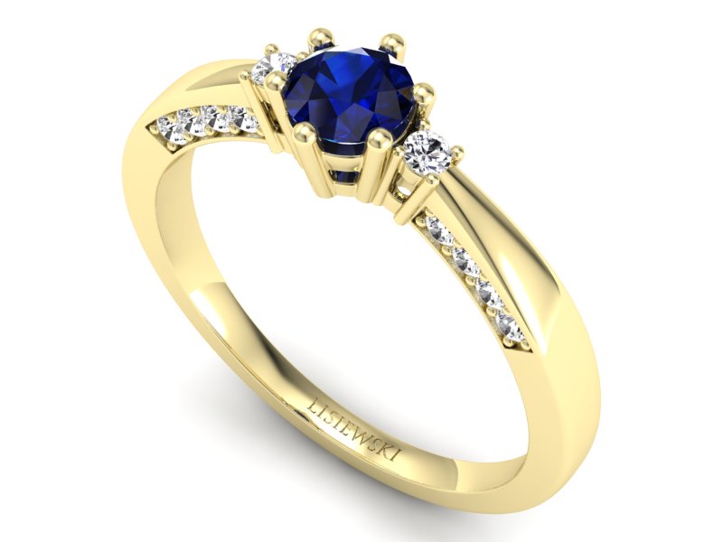 Złoty pierścionek z szafirem i brylantami - p16323zsz - 3