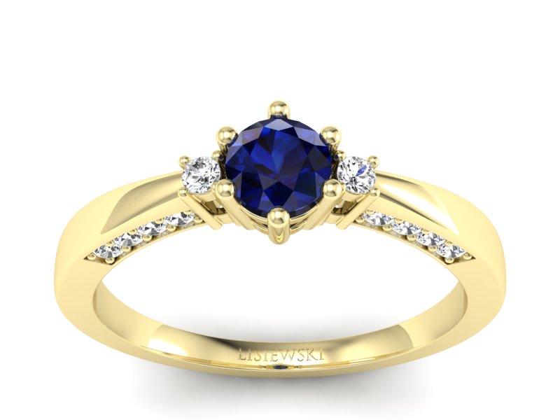 Złoty pierścionek z szafirem i brylantami - p16323zsz - 1