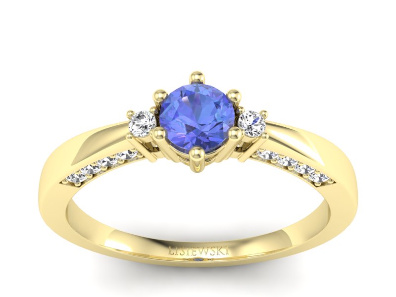 Pierścionek z tanzanitem i brylantami żółte złoto - p16323zt - 1