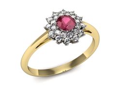 Pierścionek z rubinem i diamentami złoto 585 - p16325zbr