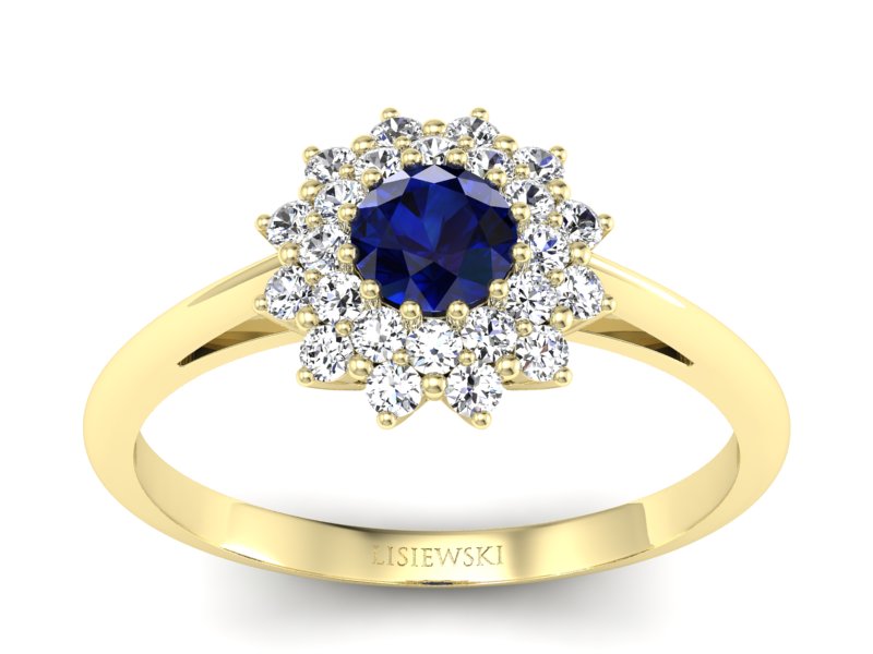 Złoty pierścionek z szafirem i diamentami - p16325zsz - 1