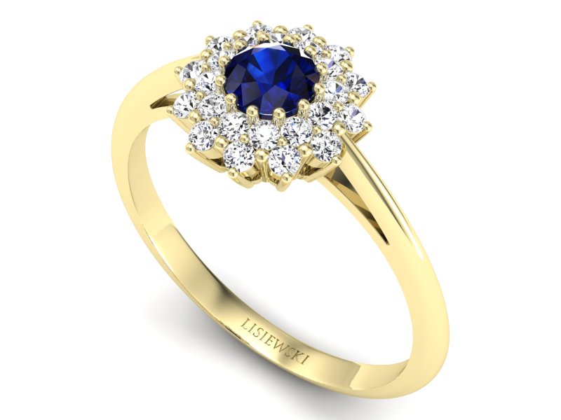 Złoty pierścionek z szafirem i diamentami - p16325zsz - 3