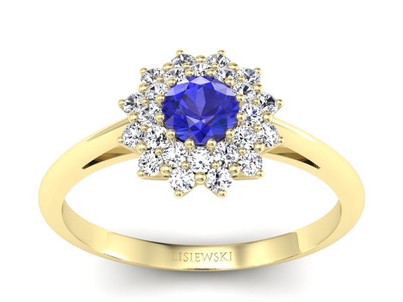 Złoty pierścionek z szafirem i diamentami - p16325zszc - 1