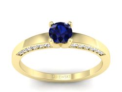 Złoty Pierścionek z szafirem i diamentami - p16326zsz