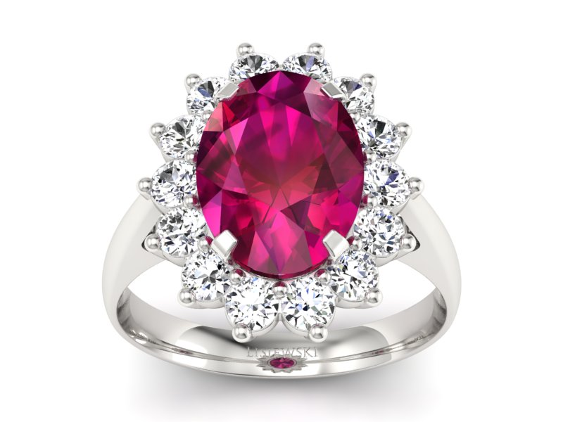 Pierścionek z rubinem i brylantami białe złoto - p16327br - 1