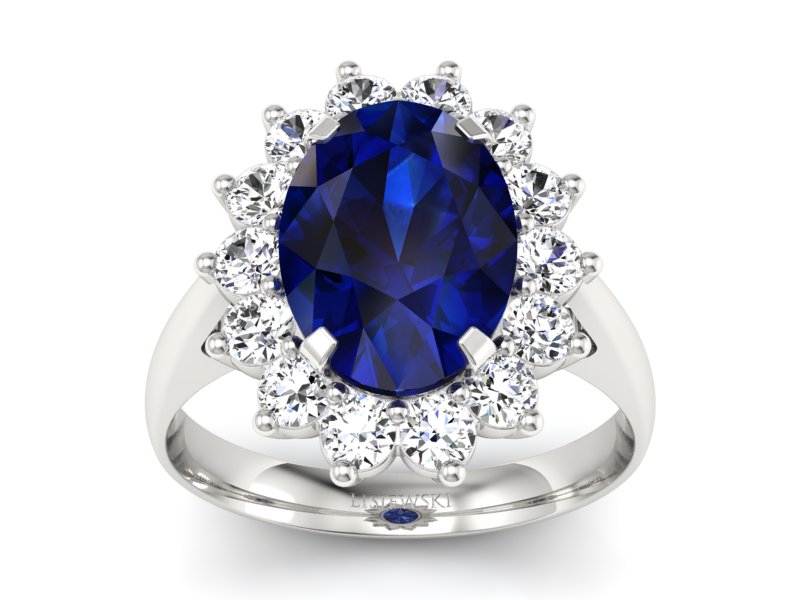 Pierścionek z szafirem i brylantami białe złoto - p16327bsz - 1