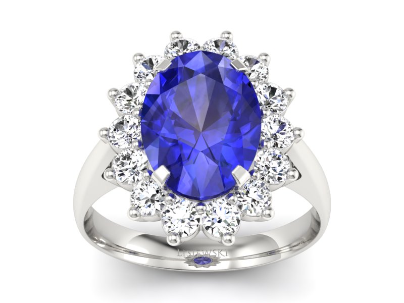 Pierścionek z szafirem i brylantami białe złoto - p16327bszc - 1