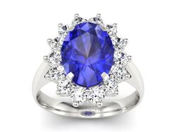 Pierścionek z szafirem i brylantami białe złoto - p16327bszc