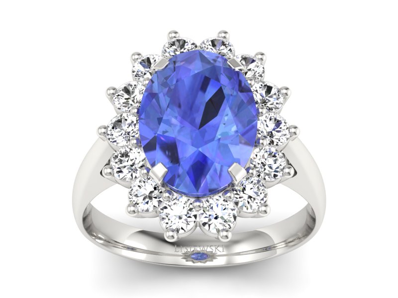 Pierścionek z tanzanitem białe złoto i brylantami - p16327bt - 1