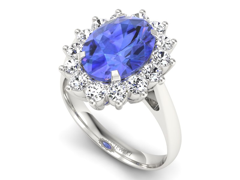 Pierścionek z tanzanitem białe złoto i brylantami - p16327bt - 3