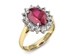Pierścionek z rubinem i diamentami złoto 585 - p16327zbr