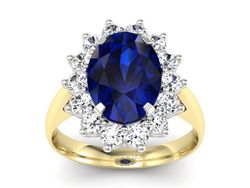 Złoty Pierścionek z szafirem i brylantami - p16327zbsz