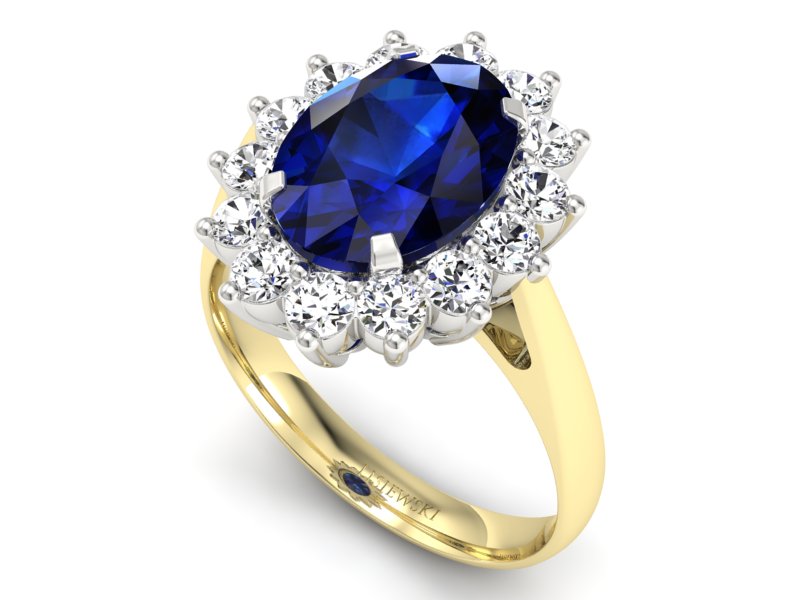 Złoty pierścionek z szafirem i brylantami - p16327zbsz - 3