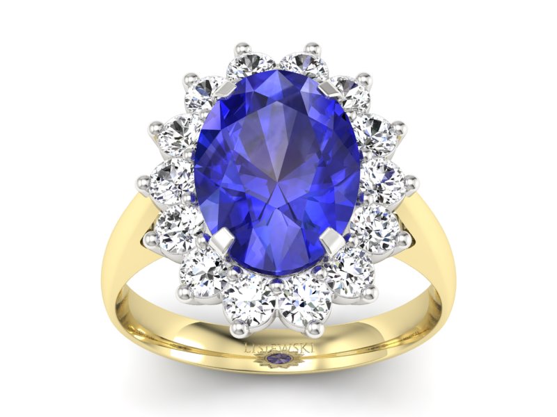 Złoty pierścionek z szafirem i brylantami - p16327zbszc - 1