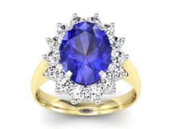 Złoty Pierścionek z szafirem i brylantami - p16327zbszc